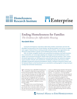 Ending Homelessness for Families: the Evidence for Affordable Housing