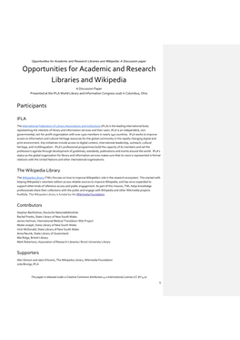 Opportunities for Academic and Research Libraries and Wikipedia