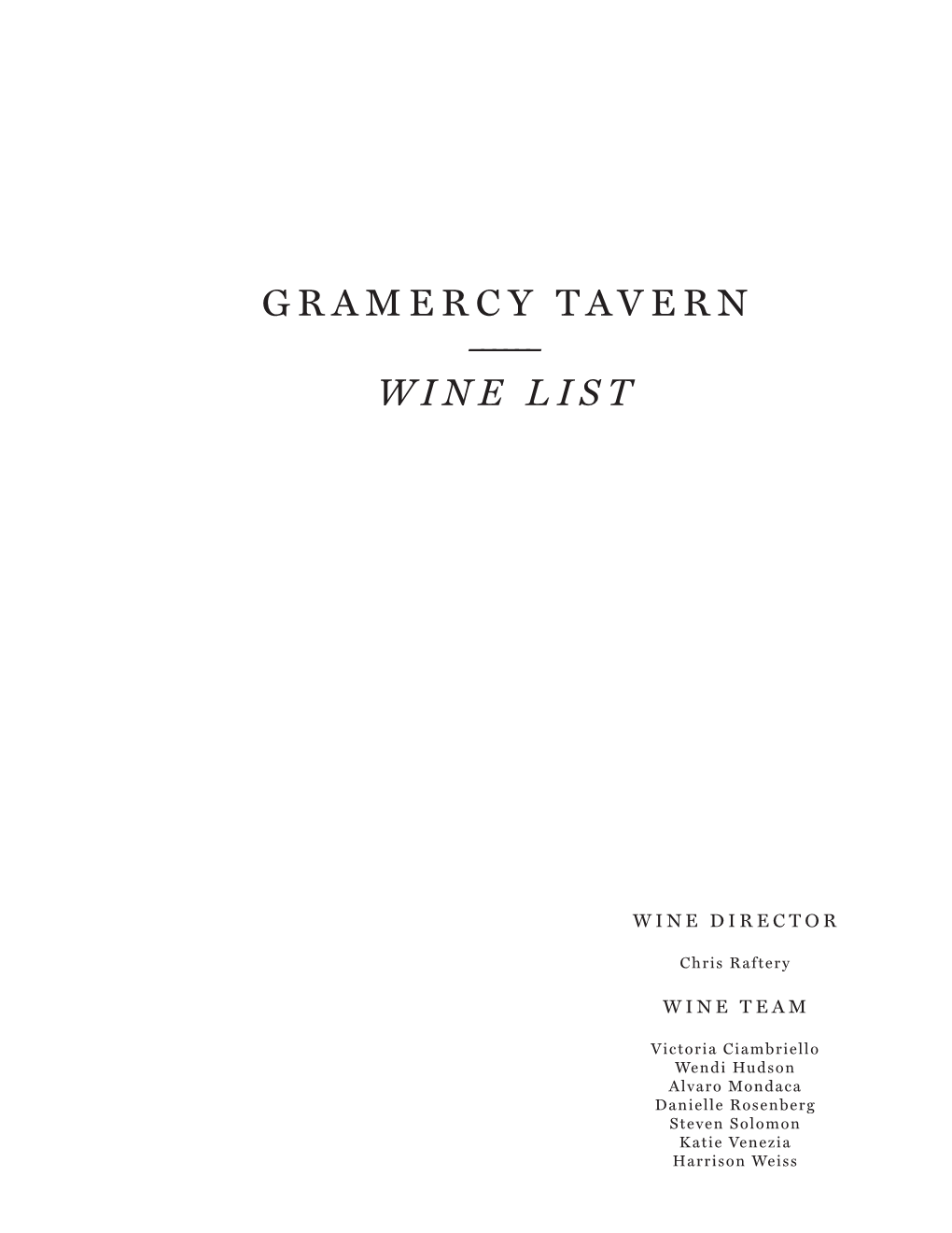 Gramercy Tavern – ––––– Wine List