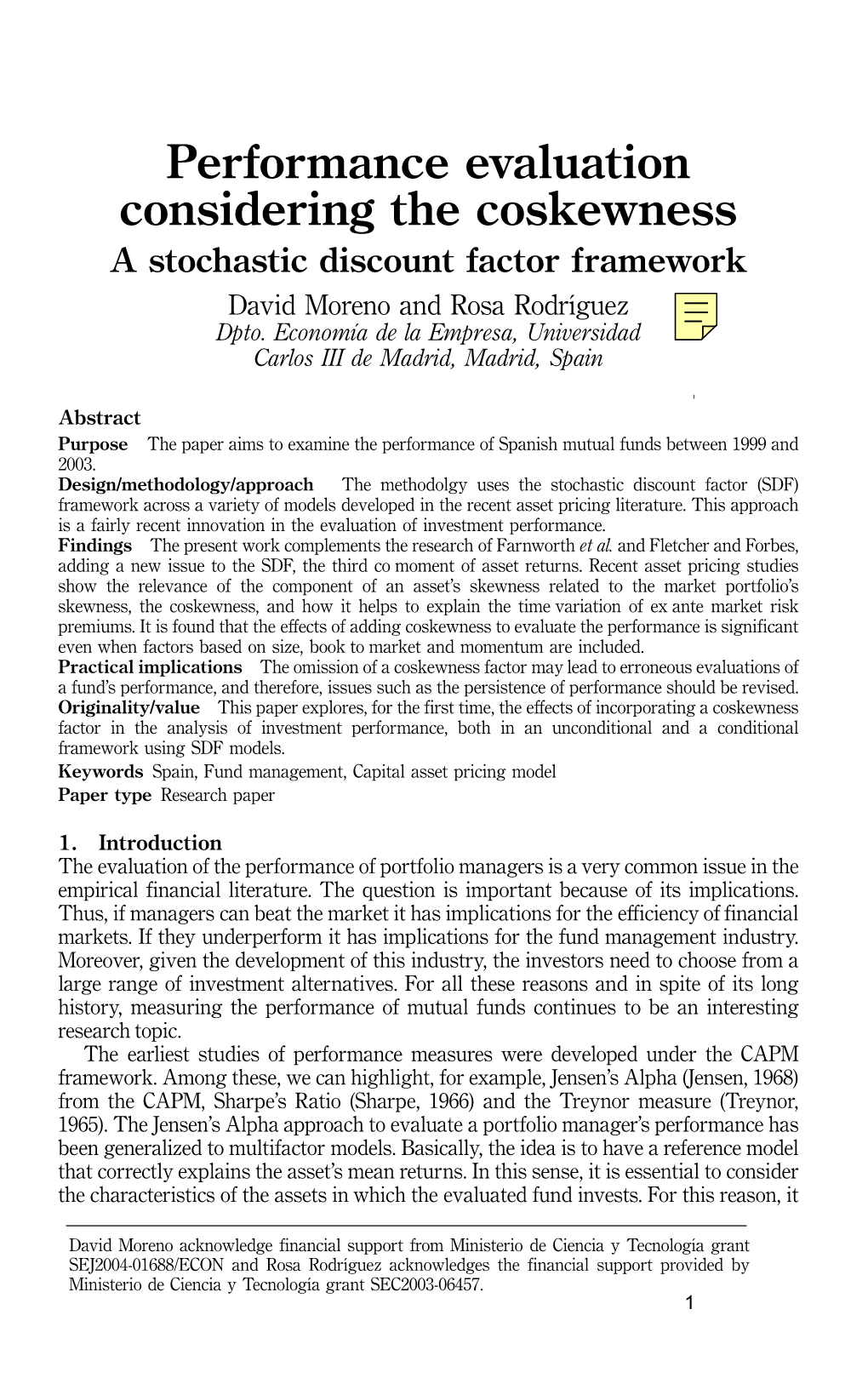 Performance Evaluation Considring the Coskewness. a Stochastic