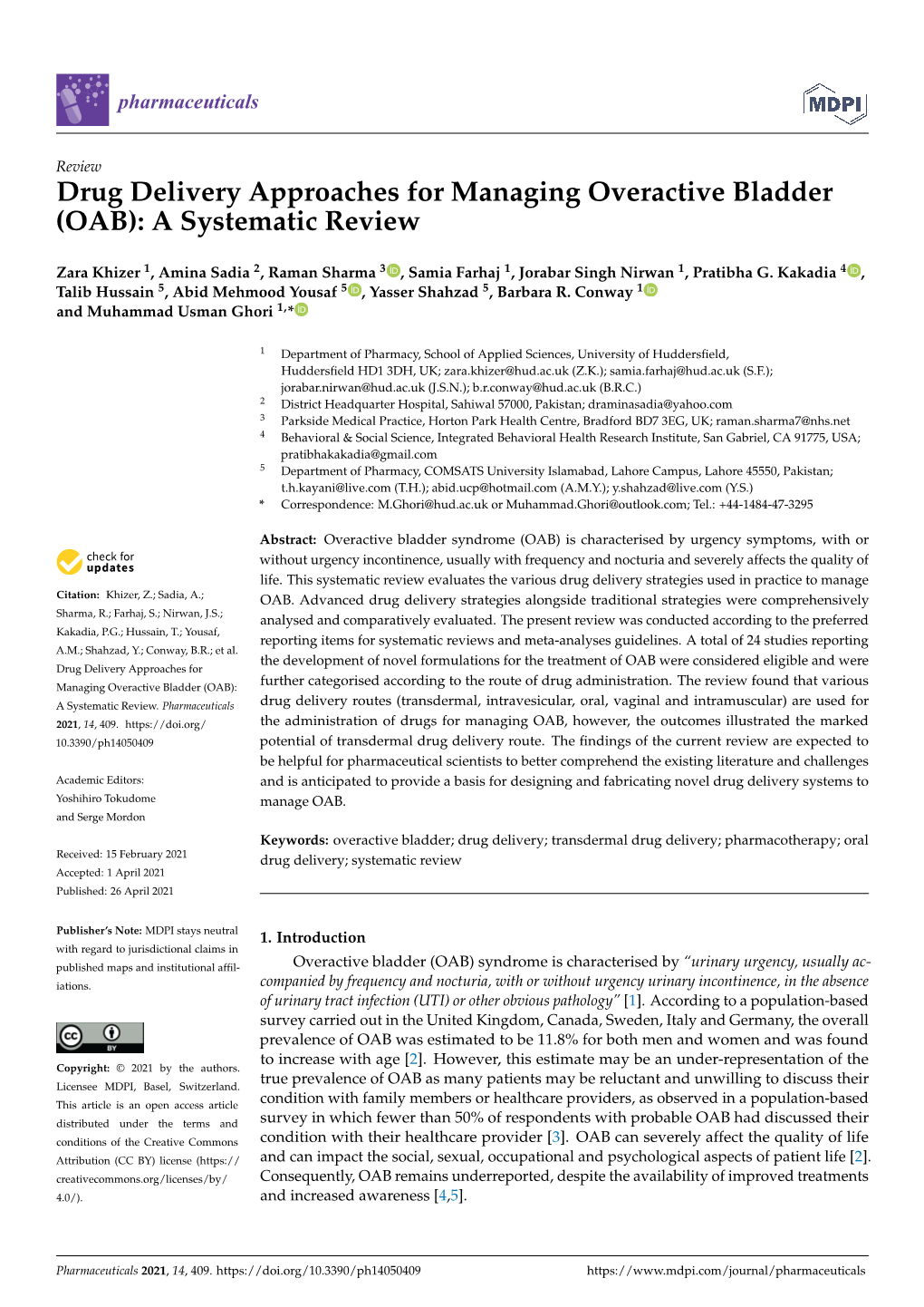 Drug Delivery Approaches for Managing Overactive Bladder (OAB): a Systematic Review