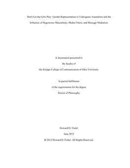 Gender Representation in Videogame Journalism and the Influence of Hegemonic Masculinity, Media Filters, and Message Mediation