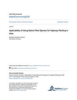 Applicability of Using Native Plant Species for Highway Planting in Utah