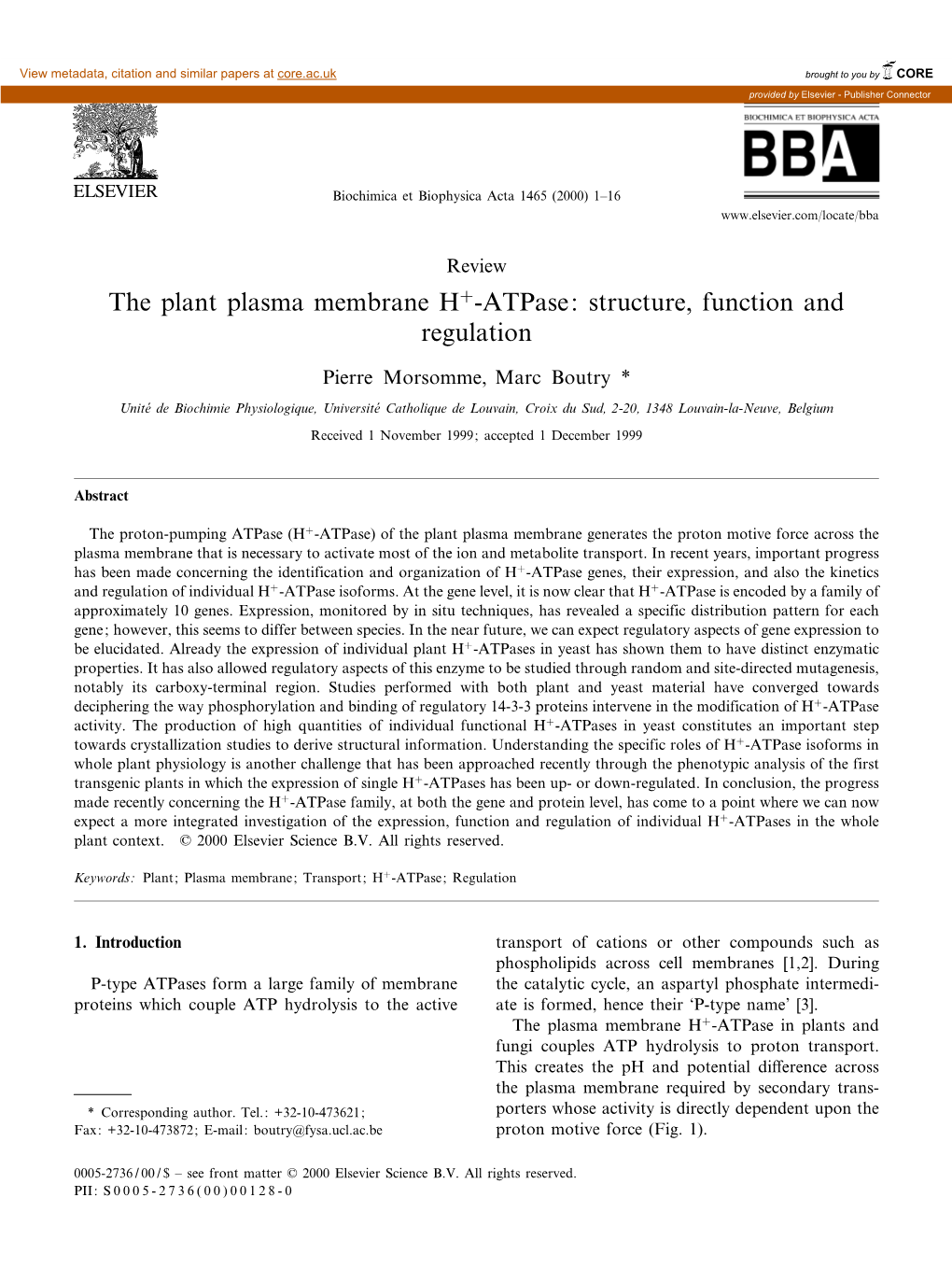 The Plant Plasma Membrane H+-Atpase: Structure, Function And