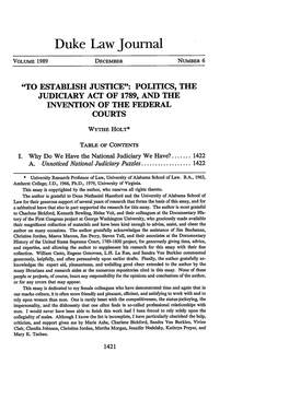 Politics, the Judiciary Act of 1789, and the Invention of the Federal Courts