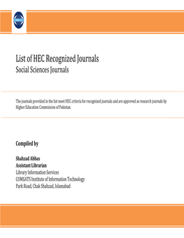 List of HEC Recognized Journals Social Sciences Journals