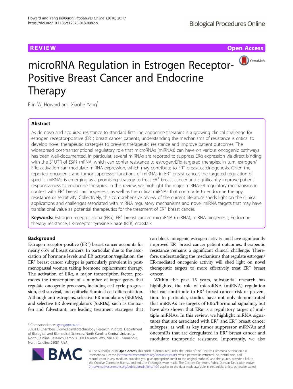 Microrna Regulation in Estrogen Receptor-Positive Breast Cancer