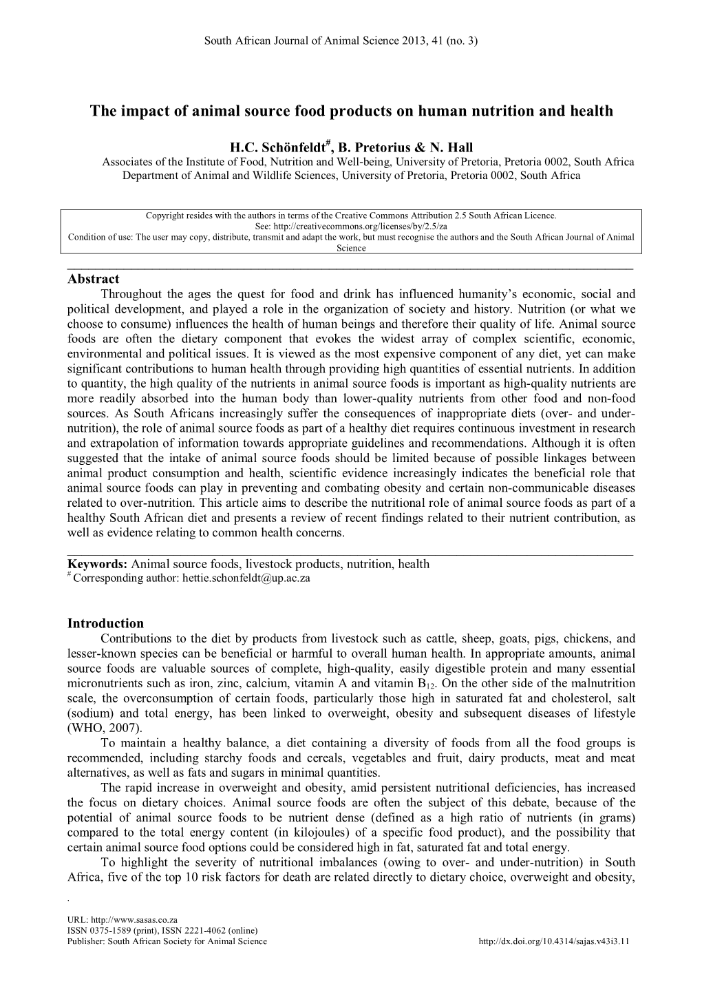 The Impact of Animal Source Food Products on Human Nutrition and Health