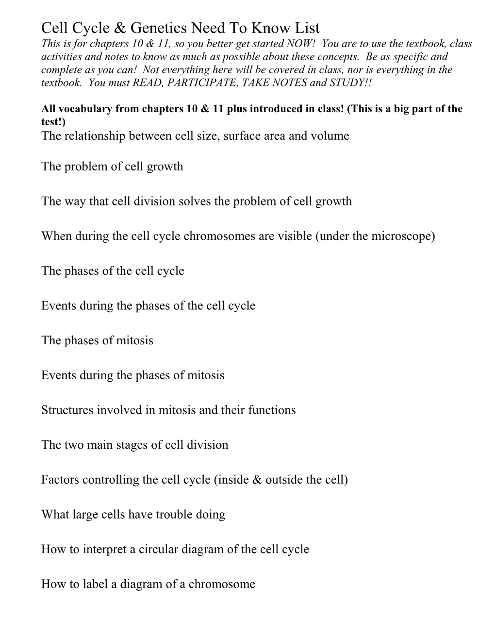 General & Organic Chemistry Need to Know List