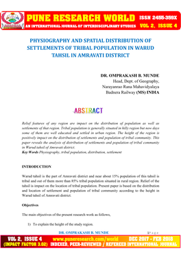 Physiography and Spatial Distribution of Settlements of Tribal Population in Warud Tahsil in Amravati District