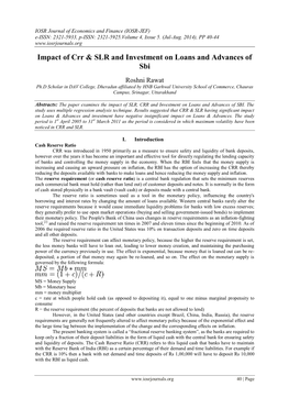 Impact of Crr & Slr and Investment on Loans And