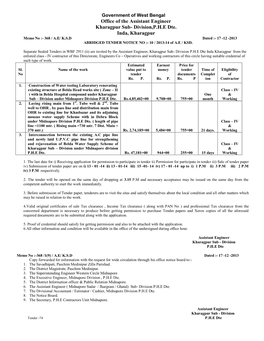 Office of the Assistant Engineer Kharagpur Sub- Division,P.H.E Dte