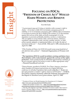 FREEDOM of CHOICE ACT” WOULD HARM WOMEN and REMOVE PROTECTIONS Tom Mcclusky