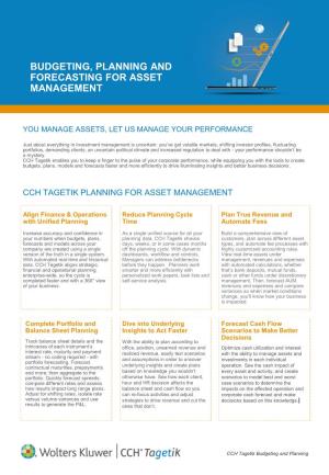 Budgeting, Planning and Forecasting for Asset Management