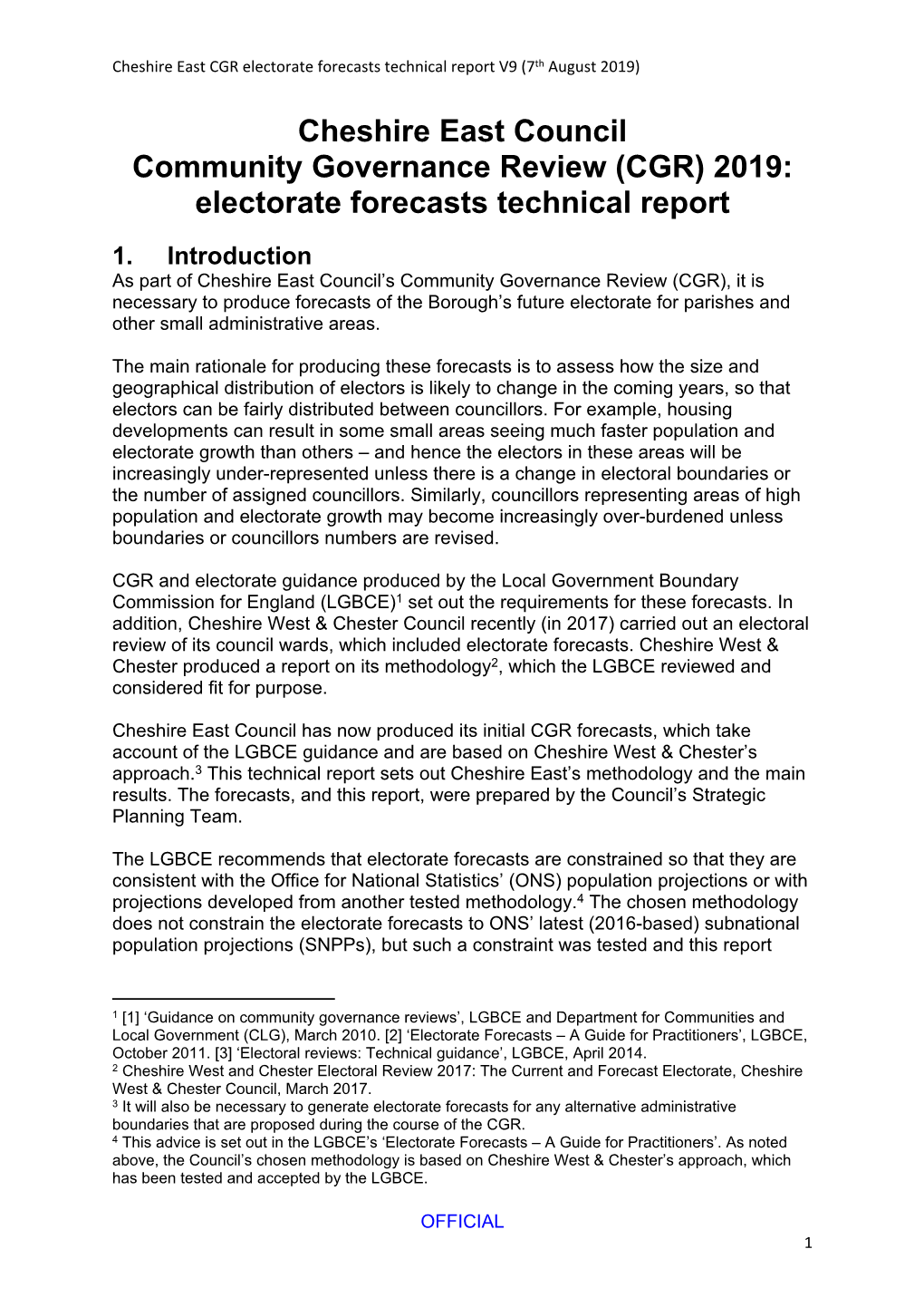 (CGR) 2019: Electorate Forecasts Technical Report