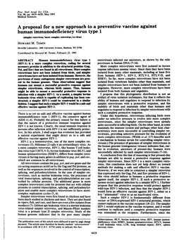 A Proposal for a New Approach to a Preventive Vaccine Against Human Immunodeficiency Virus Type 1 (Simpler Retrovirus/More Complex Retrovirus/Co-Virus) HOWARD M