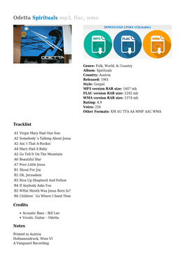 Odetta Spirituals Mp3, Flac, Wma