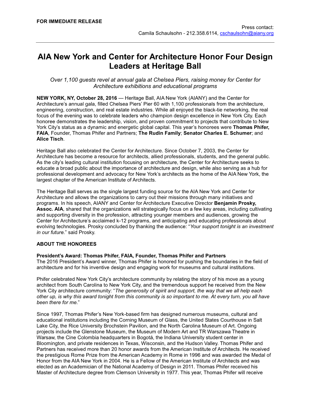 AIA New York and Center for Architecture Honor Four Design Leaders at Heritage Ball