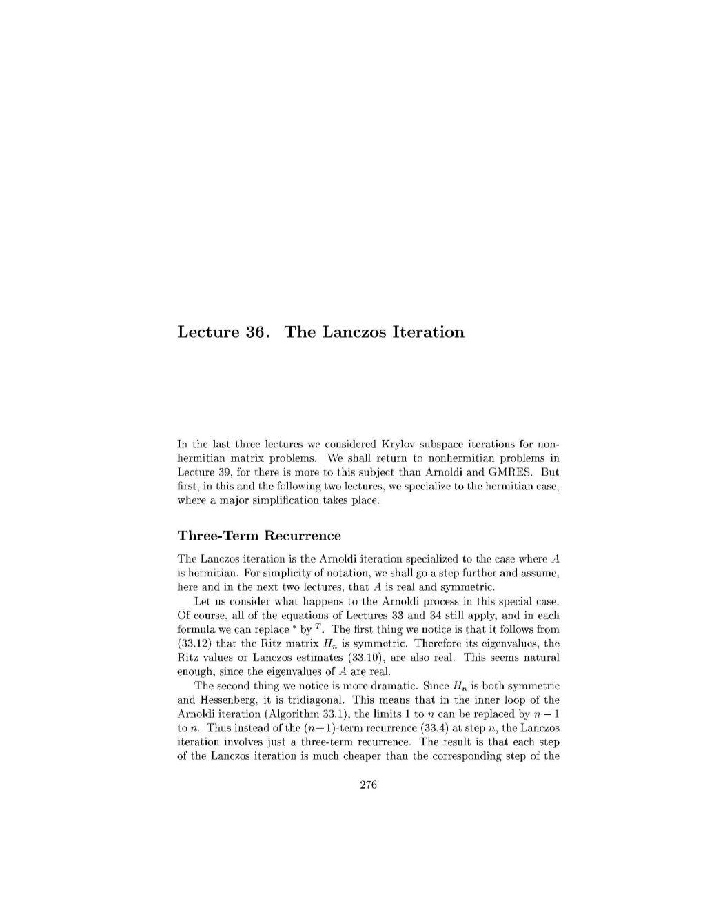 Lecture 36. the Lanczos Iteration