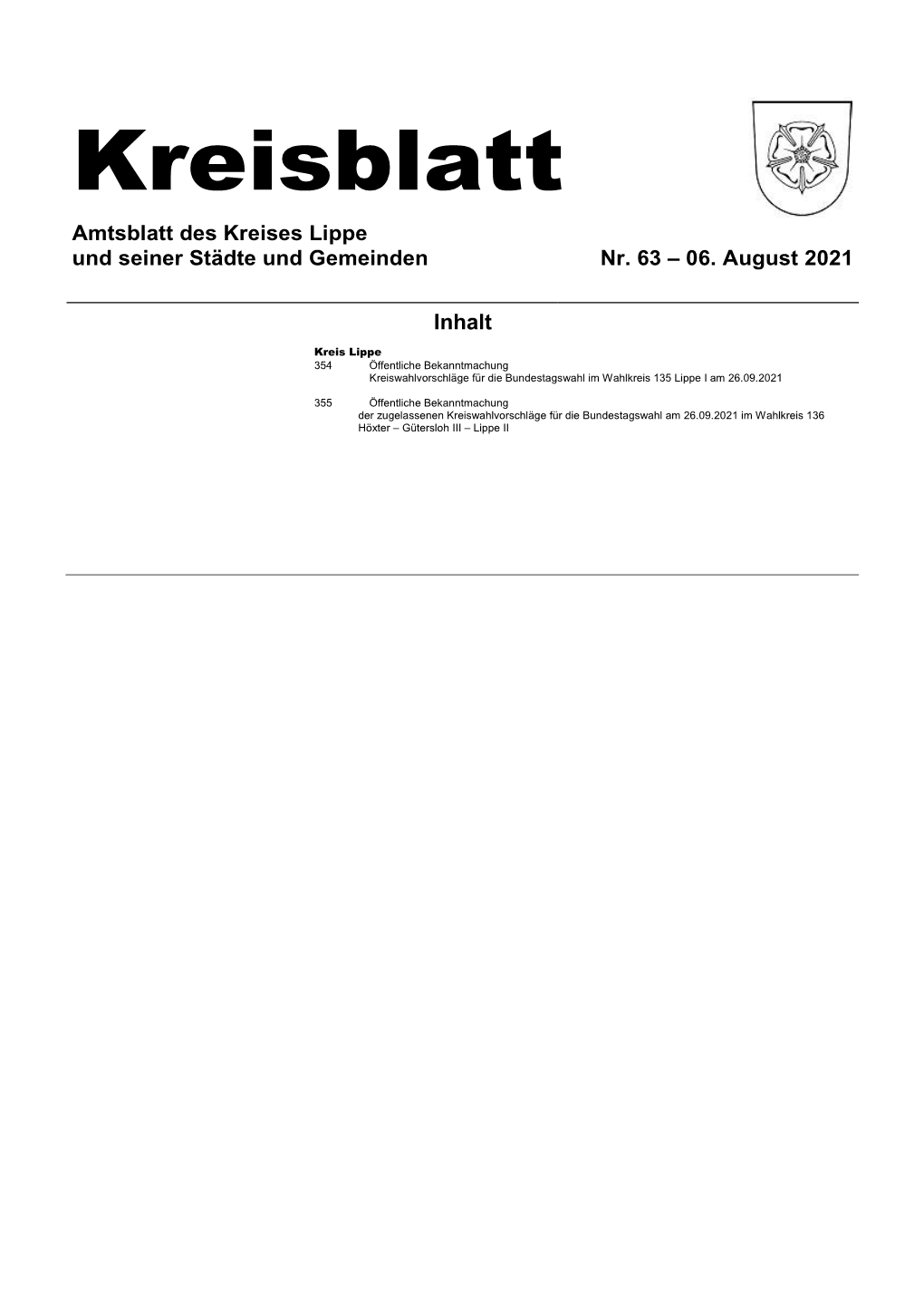 Kreisblatt Nr. 63 Vom 6. August 2021