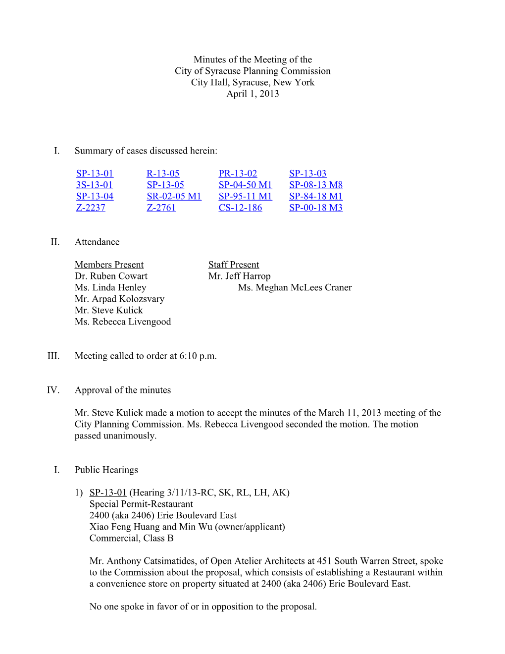 Agenda of the Meeting of Thecity Planning Commission