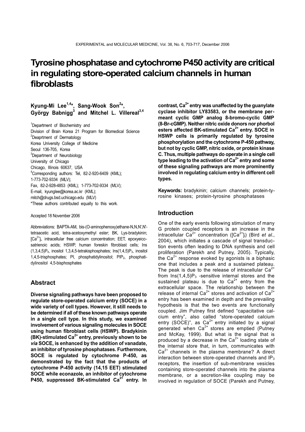 Tyrosine Phosphatase and Cytochrome P450 Activity Are Critical in Regulating Store-Operated Calcium Channels in Human Fibroblasts