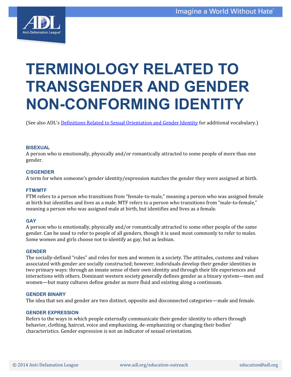 Terminology Related to Transgender and Gender Non-Conforming Identity