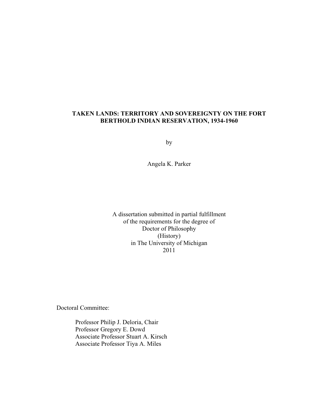 Territory and Sovereignty on the Fort Berthold Indian Reservation, 1934-1960