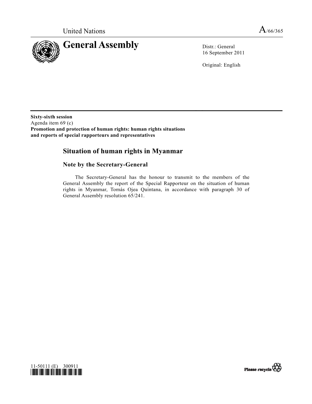 Report of the Special Rapporteur on the Situation of Human