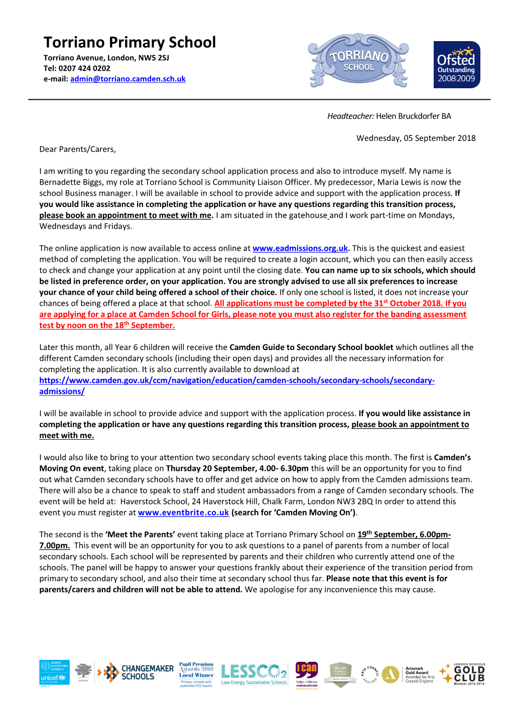 Torriano Primary School Torriano Avenue, London, NW5 2SJ Tel: 0207 424 0202 E-Mail: Admin@Torriano.Camden.Sch.Uk