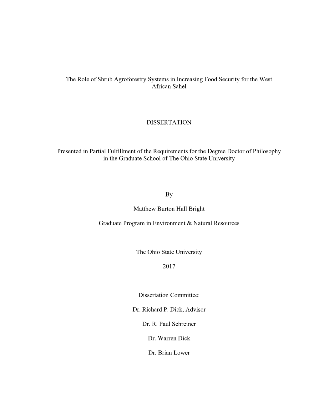 The Role of Shrub Agroforestry Systems in Increasing Food Security for the West African Sahel