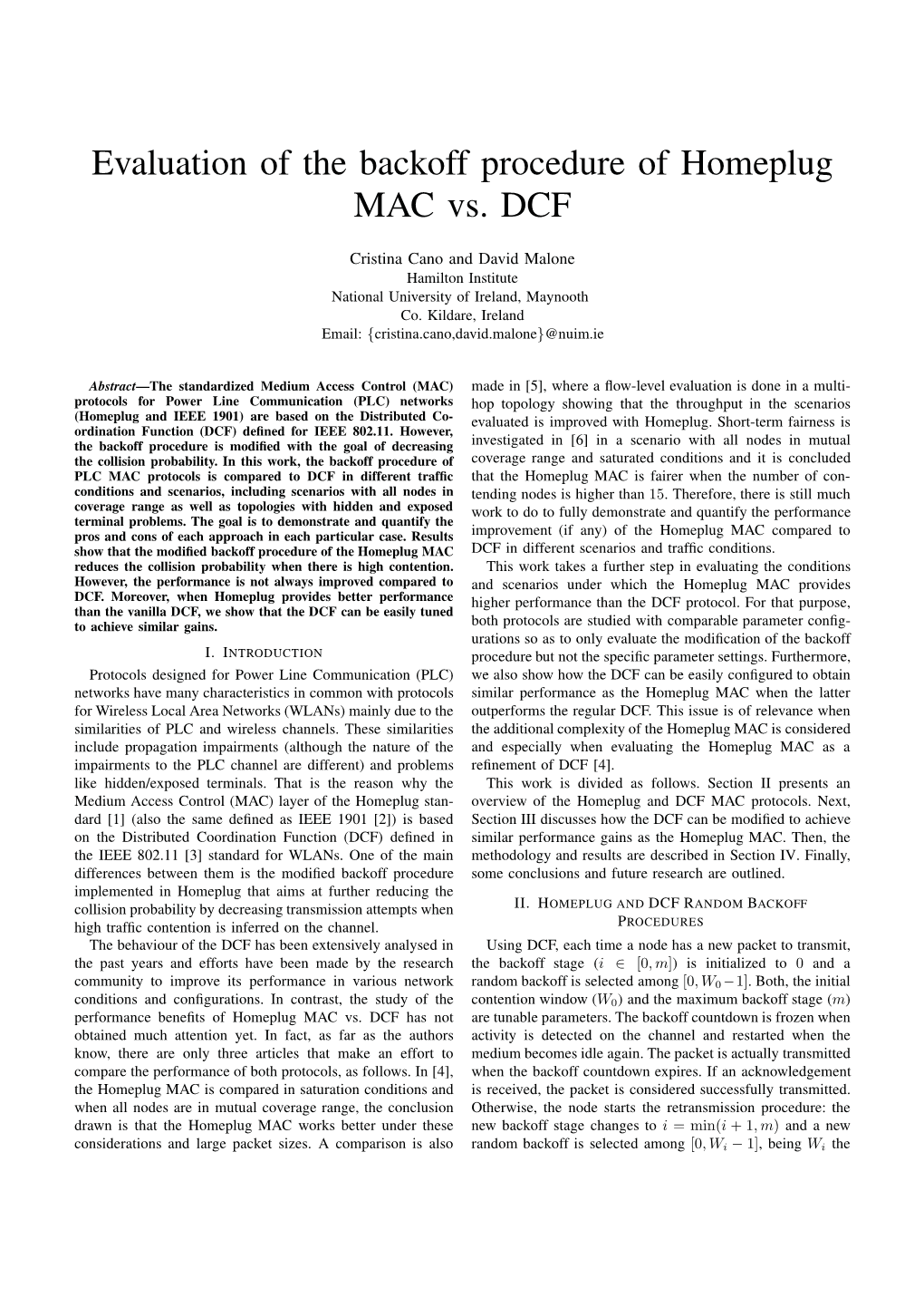 Evaluation of the Backoff Procedure of Homeplug MAC Vs. DCF