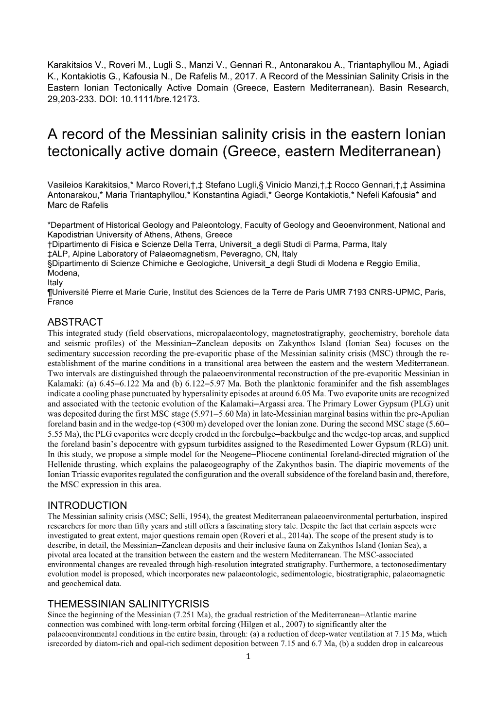 A Record of the Messinian Salinity Crisis in the Eastern Ionian Tectonically Active Domain (Greece, Eastern Mediterranean)