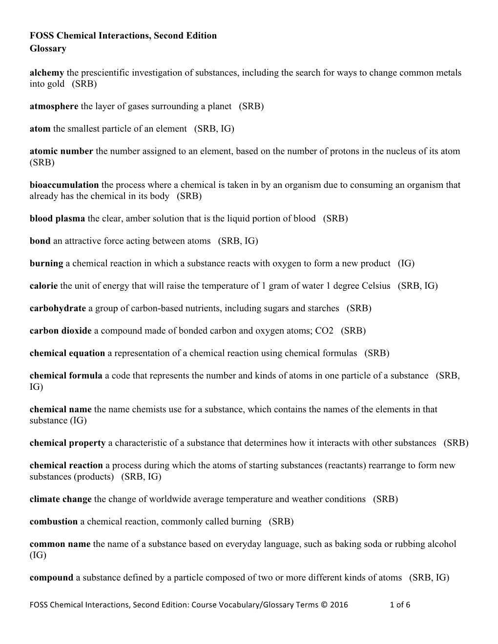 FOSS Chemical Interactions, Second Edition Glossary Alchemy The