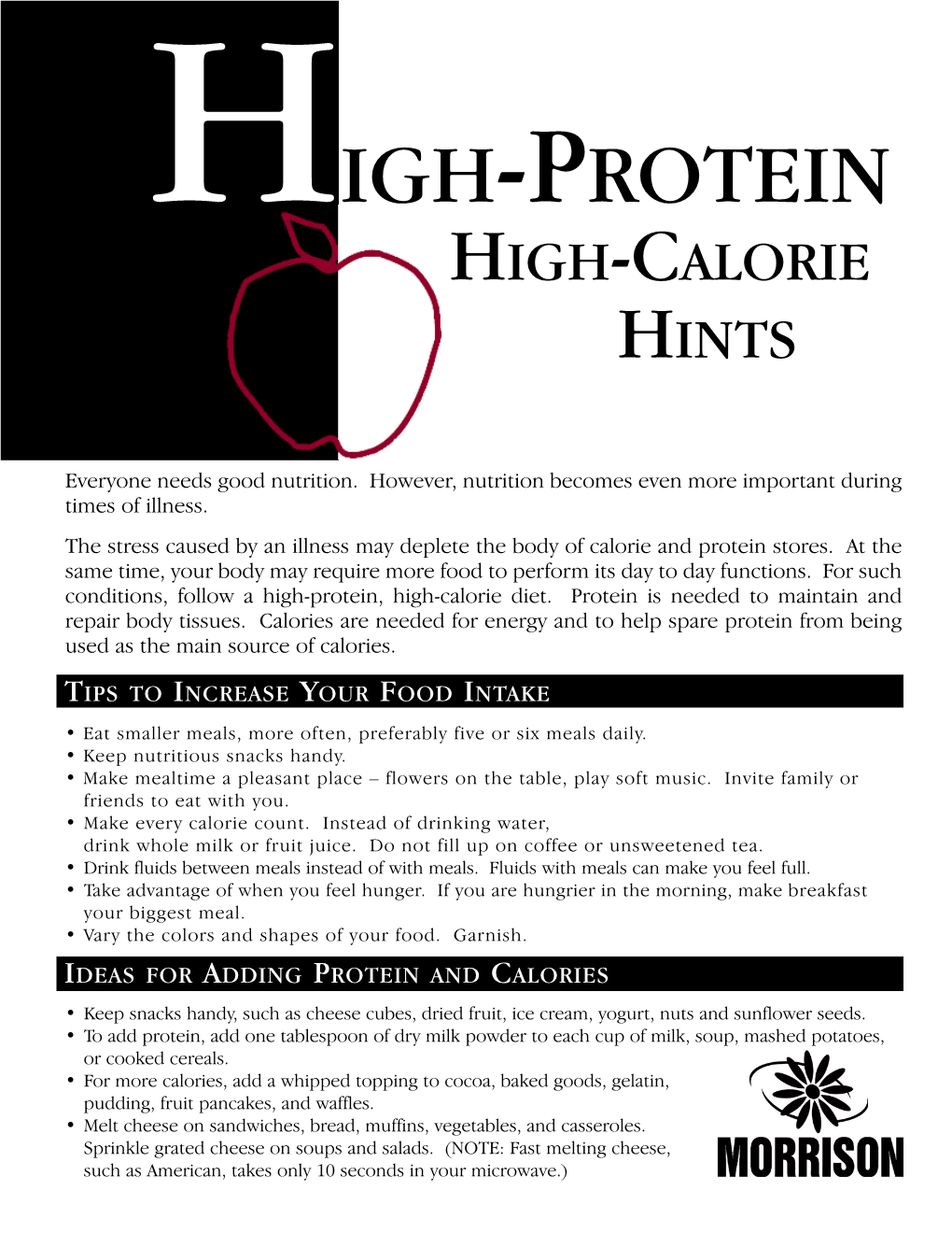 MHC-1011 High Protein High Calorie Hints.Qxd