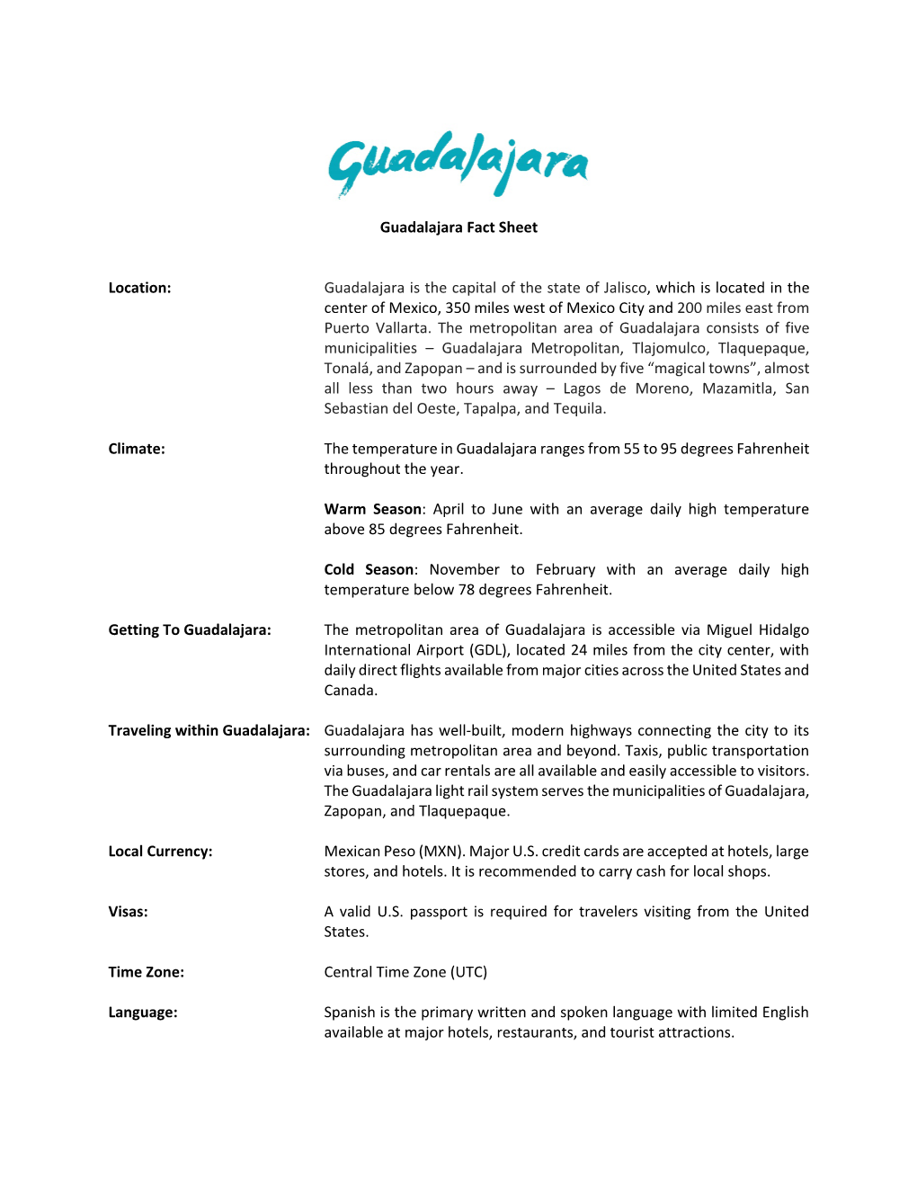 Guadalajara Fact Sheet Location