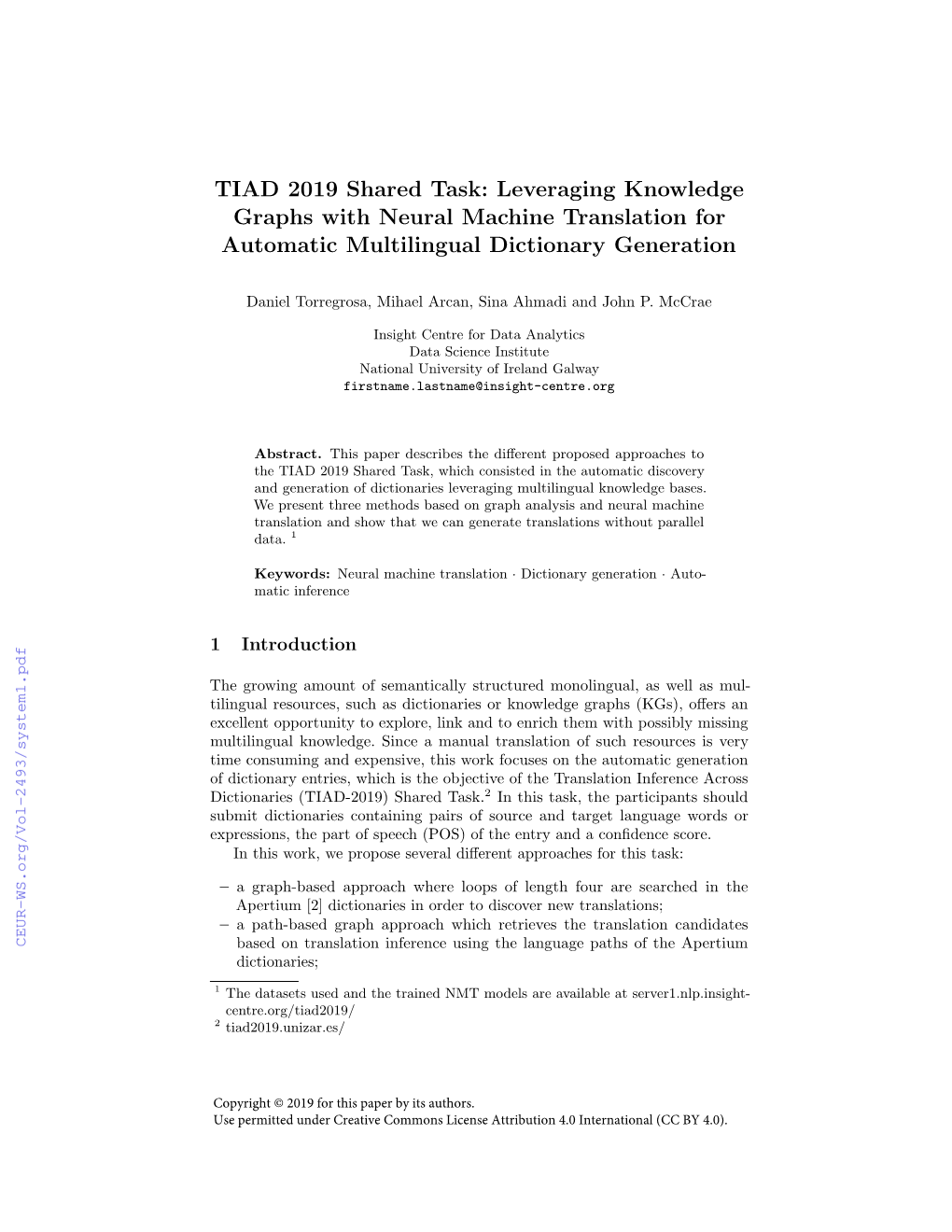 TIAD 2019 Shared Task: Leveraging Knowledge Graphs with Neural Machine Translation for Automatic Multilingual Dictionary Generation