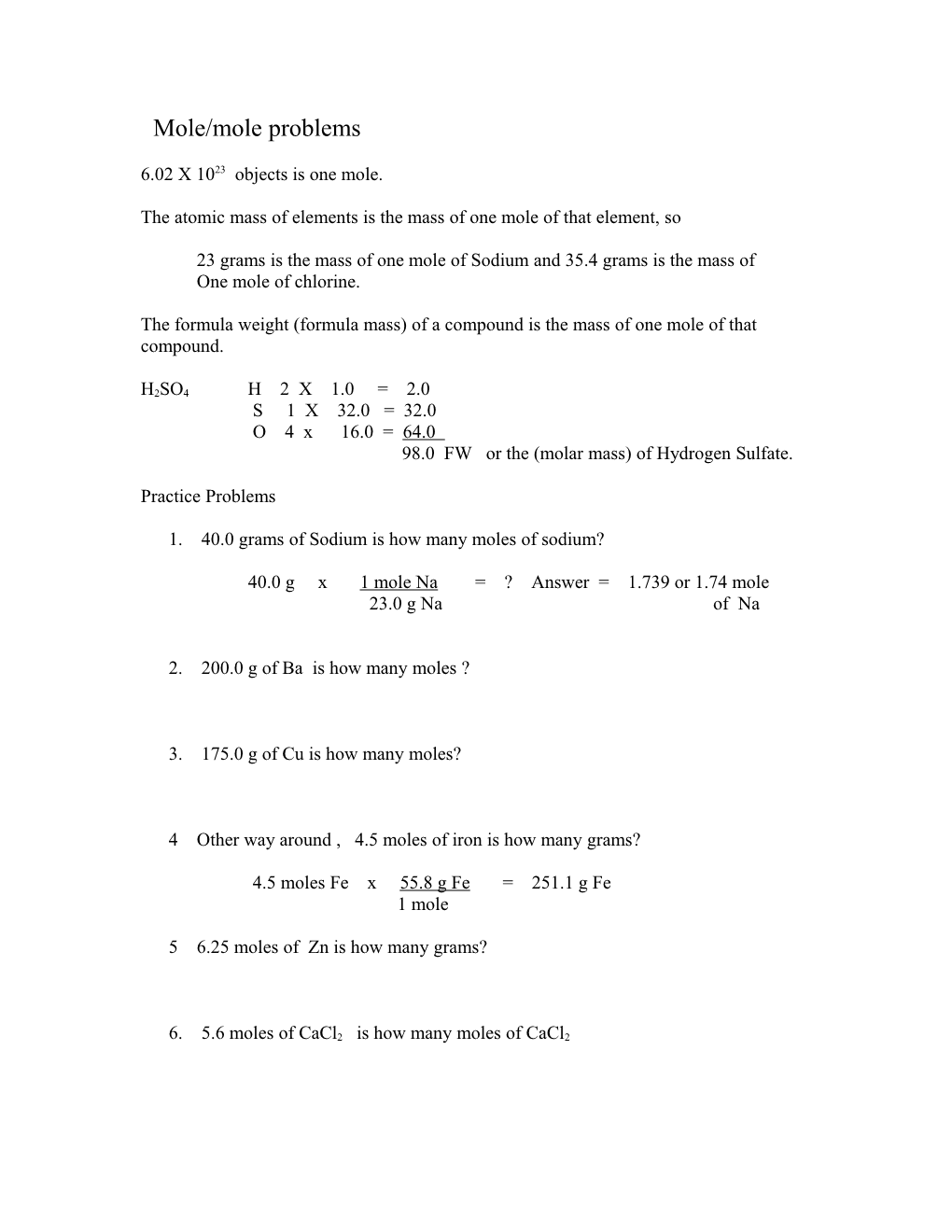 The Atomic Mass of Elements Is the Mass of One Mole of That Element, So