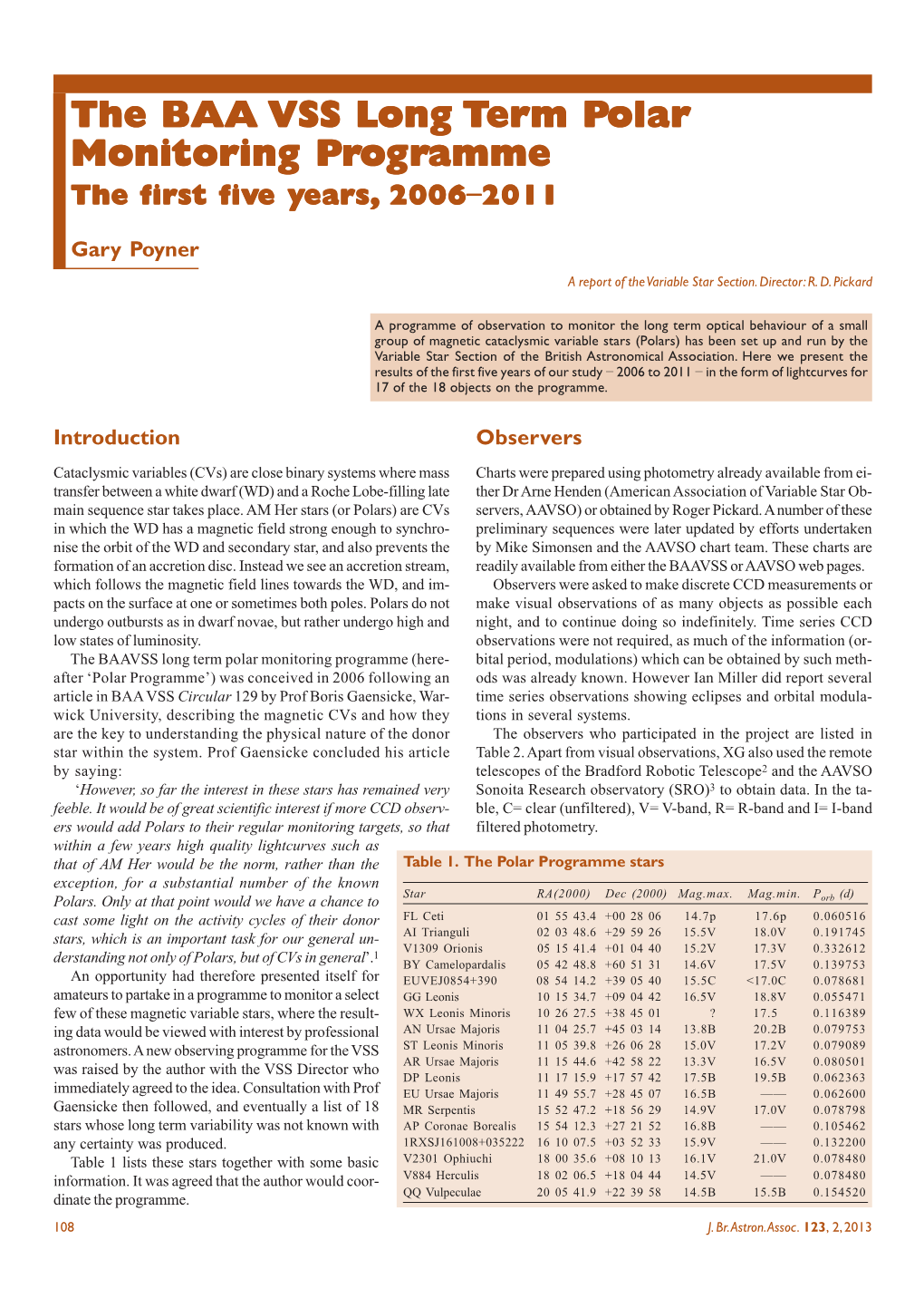 The BAA VSS Lont Term Polar Monitoring Programme. the First