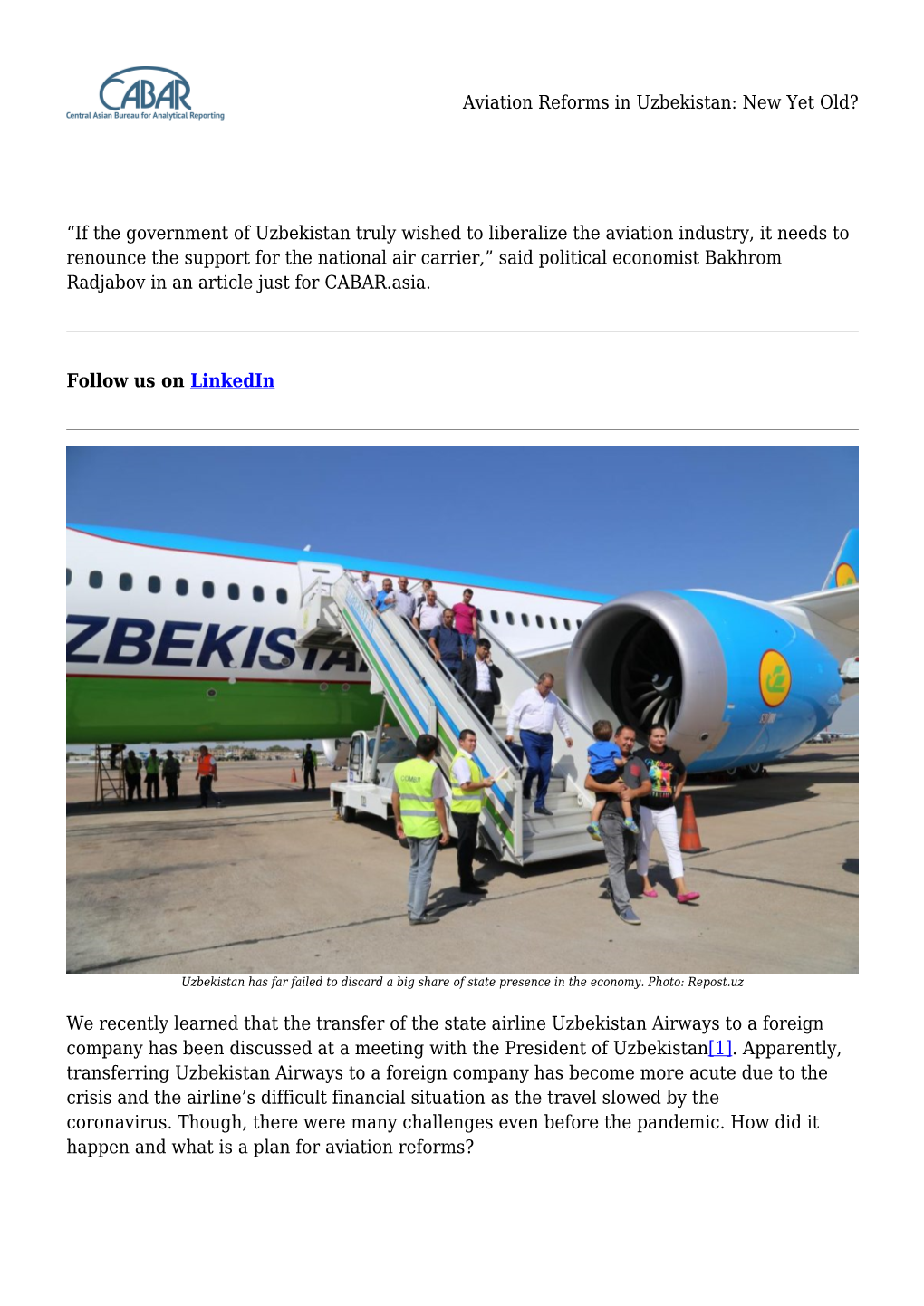 Aviation Reforms in Uzbekistan: New Yet Old?