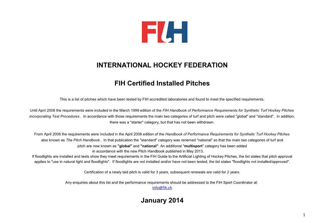 INTERNATIONAL HOCKEY FEDERATION FIH Certified