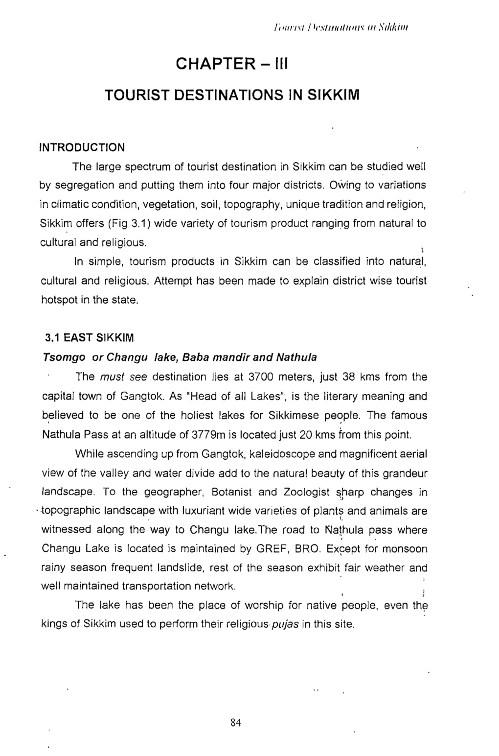 CHAPTER- Ill TOURIST DESTINATIONS in SIKKIM