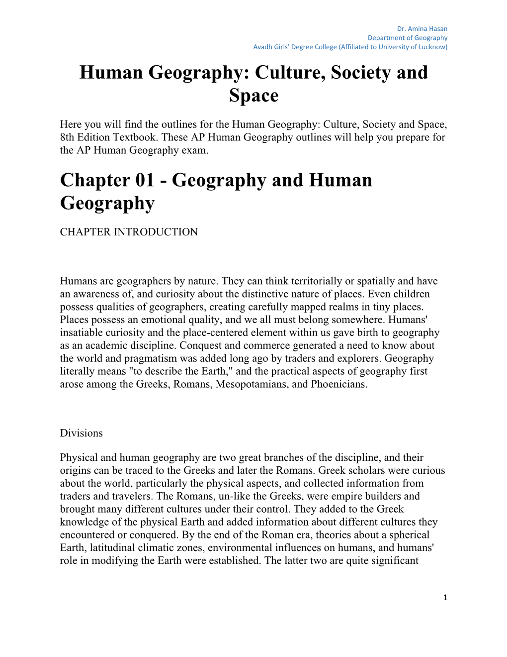 Human Geography: Culture, Society and Space Chapter 01