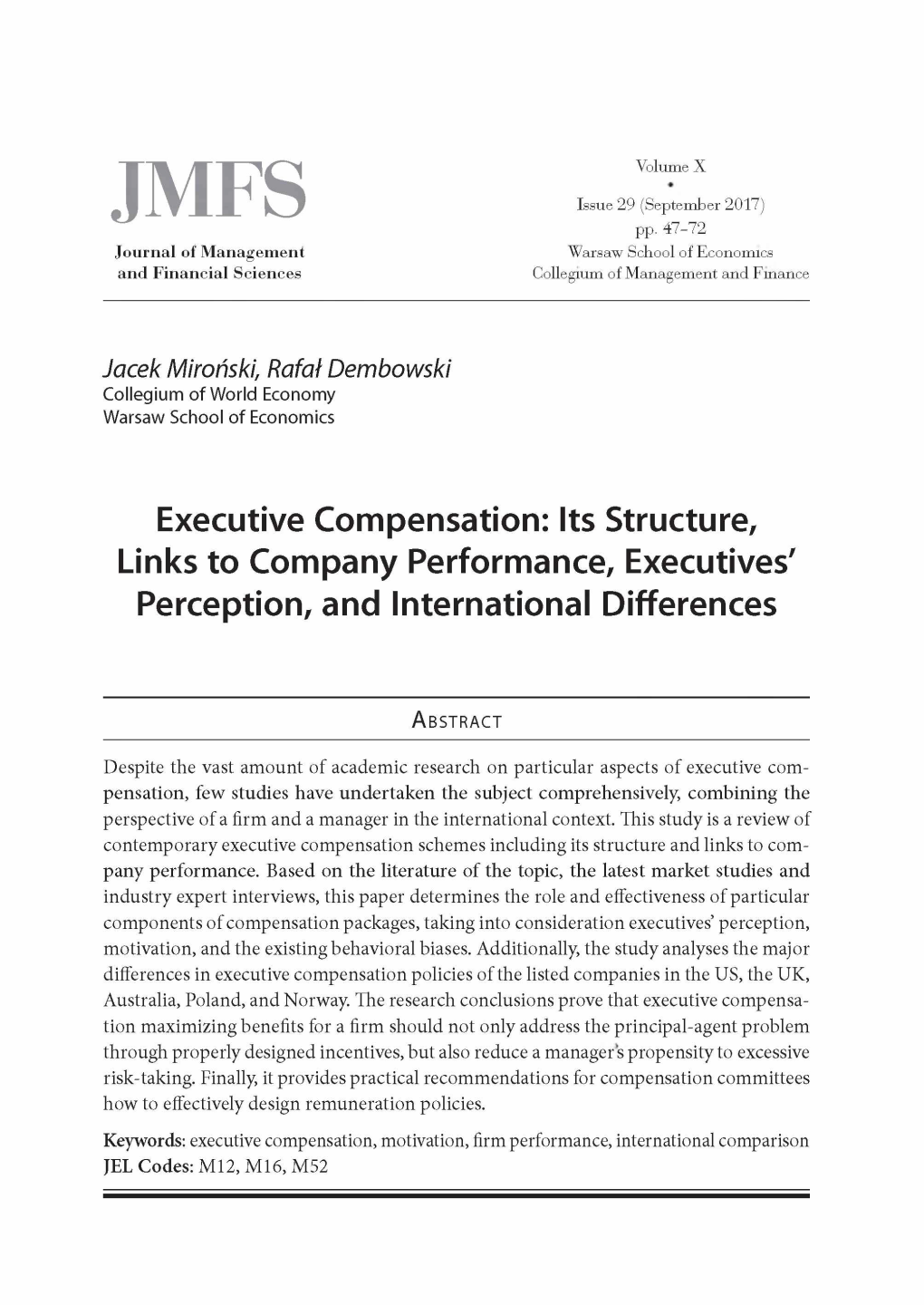 Its Structure, Links to Company Performance, Executives' Perception, and International Differences