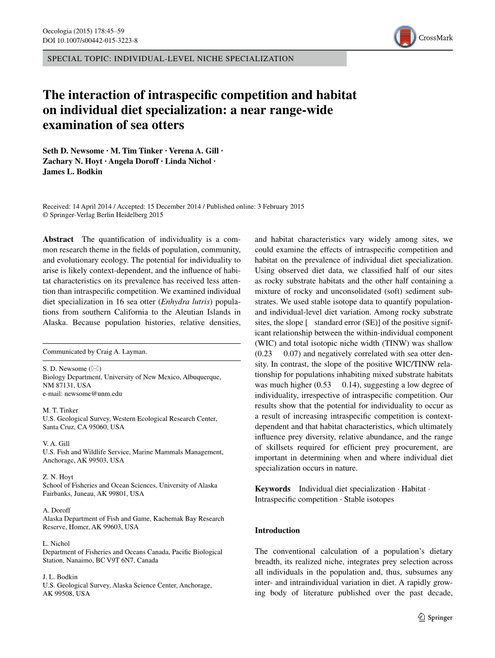 A Near Range‑Wide Examination of Sea Otters