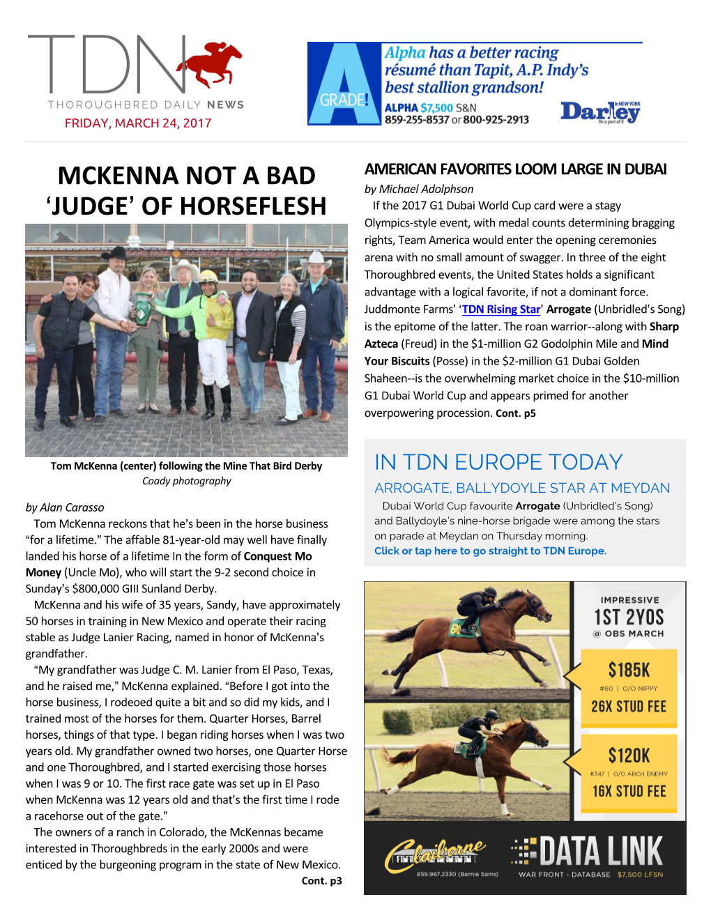 MCKENNA NOT a BAD &gt;JUDGE= of HORSEFLESH