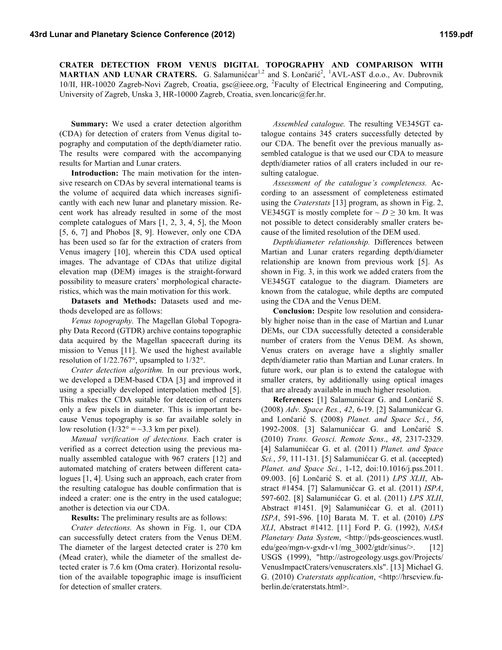 Crater Detection from Venus Digital Topography and Comparison with Martian and Lunar Craters