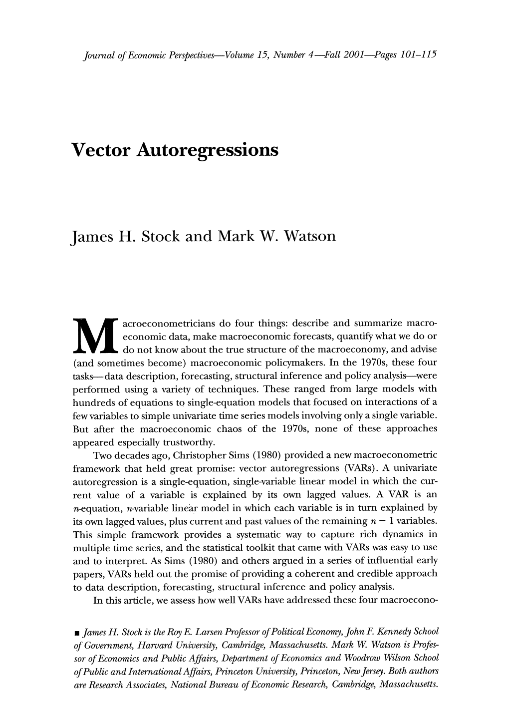 Vector Autoregressions