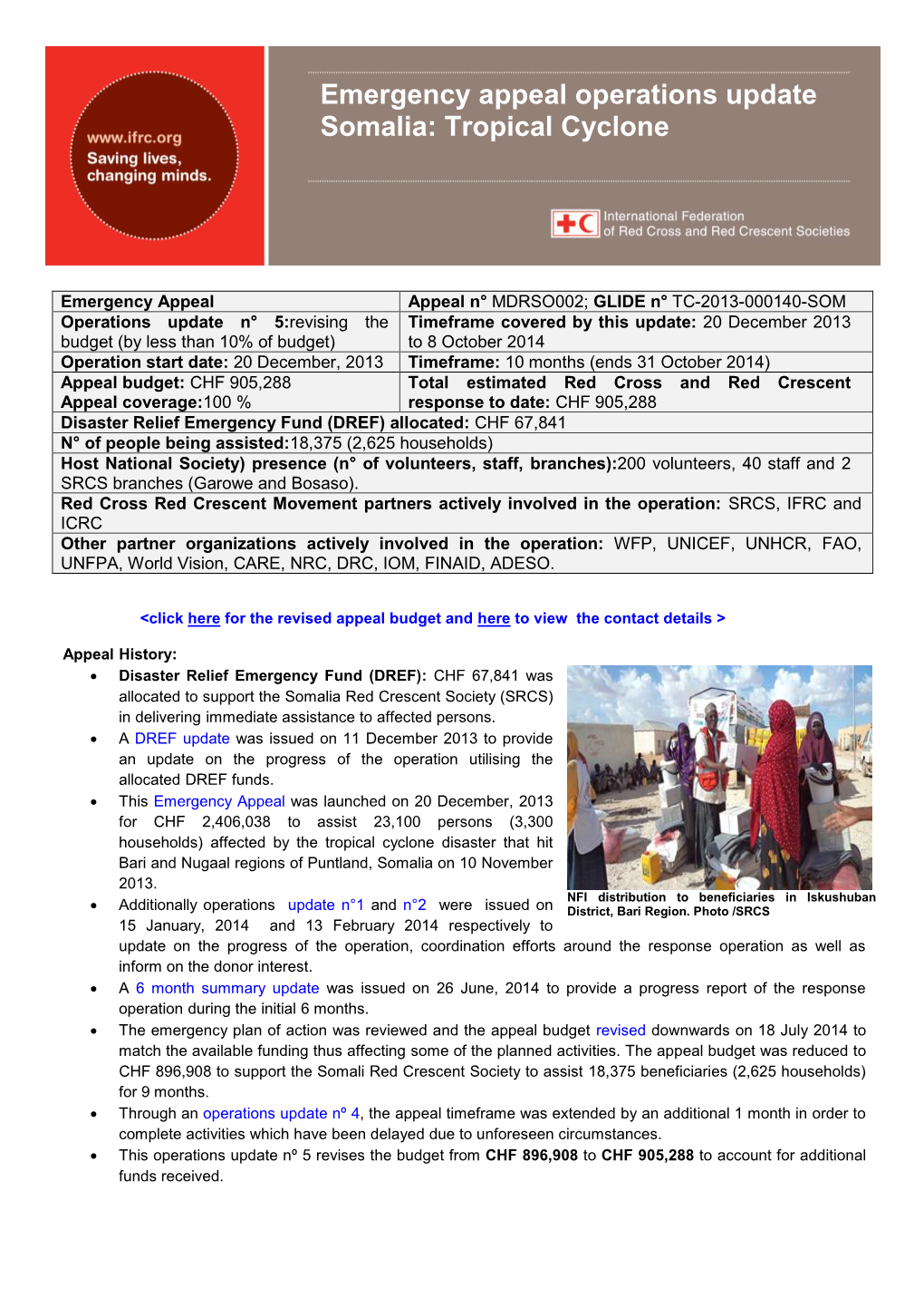 Emergency Appeal Operations Update Somalia: Tropical Cyclone