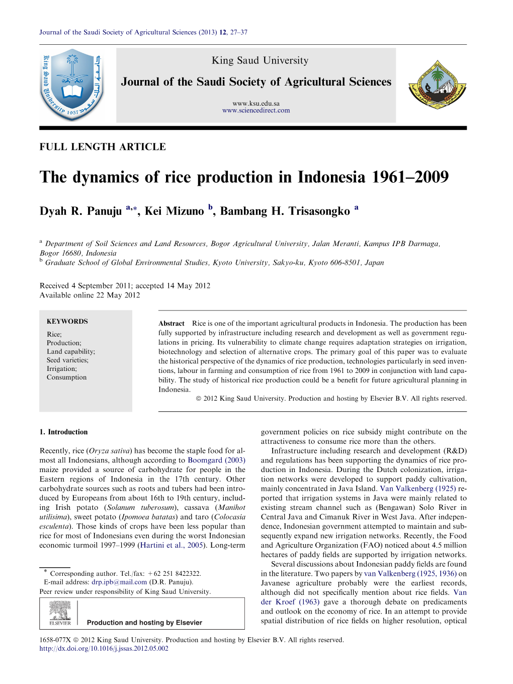 The Dynamics of Rice Production in Indonesia 1961Б